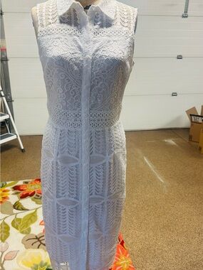 Sleeveless White Lace Shirt Dress